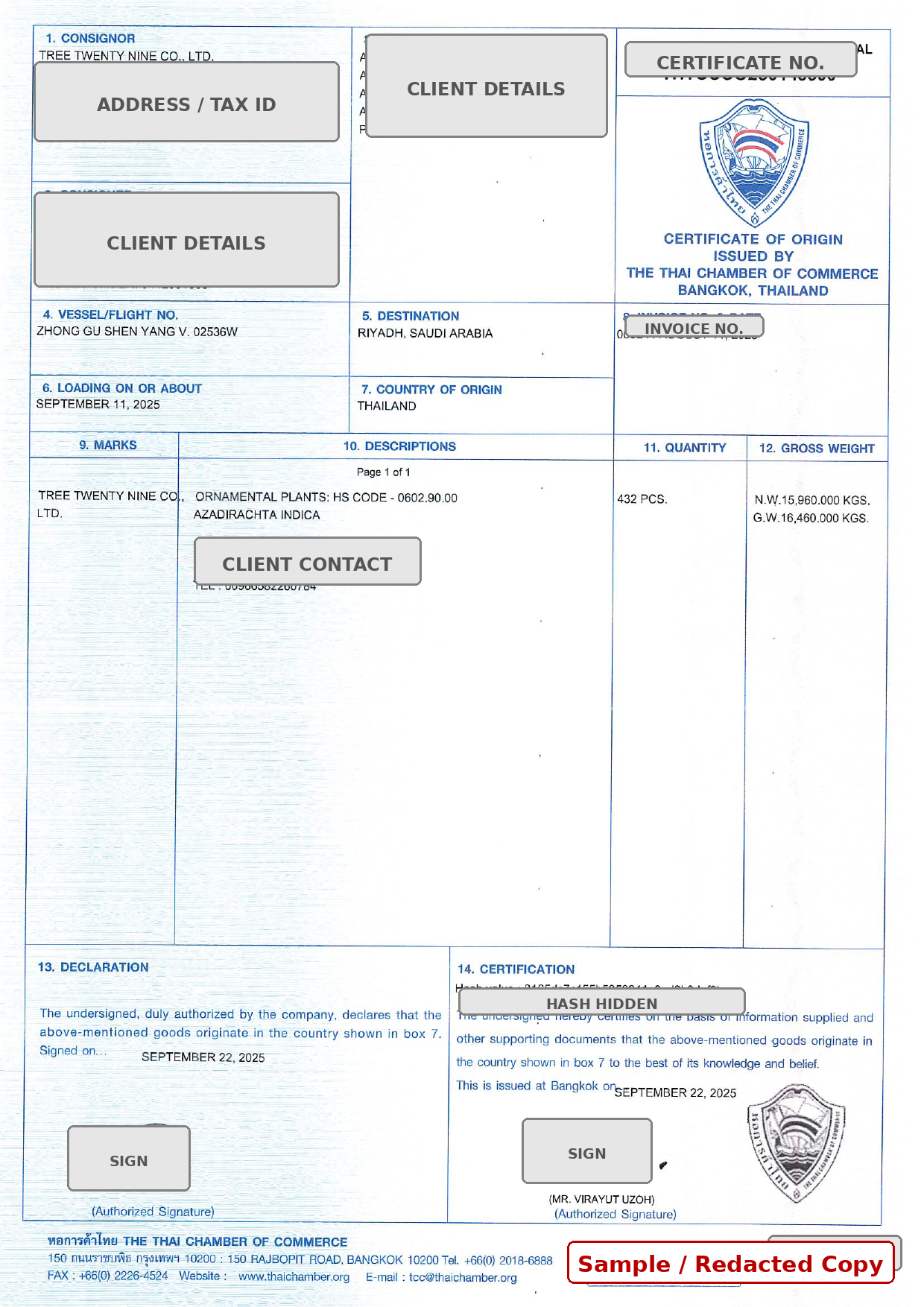 Certificate of Origin