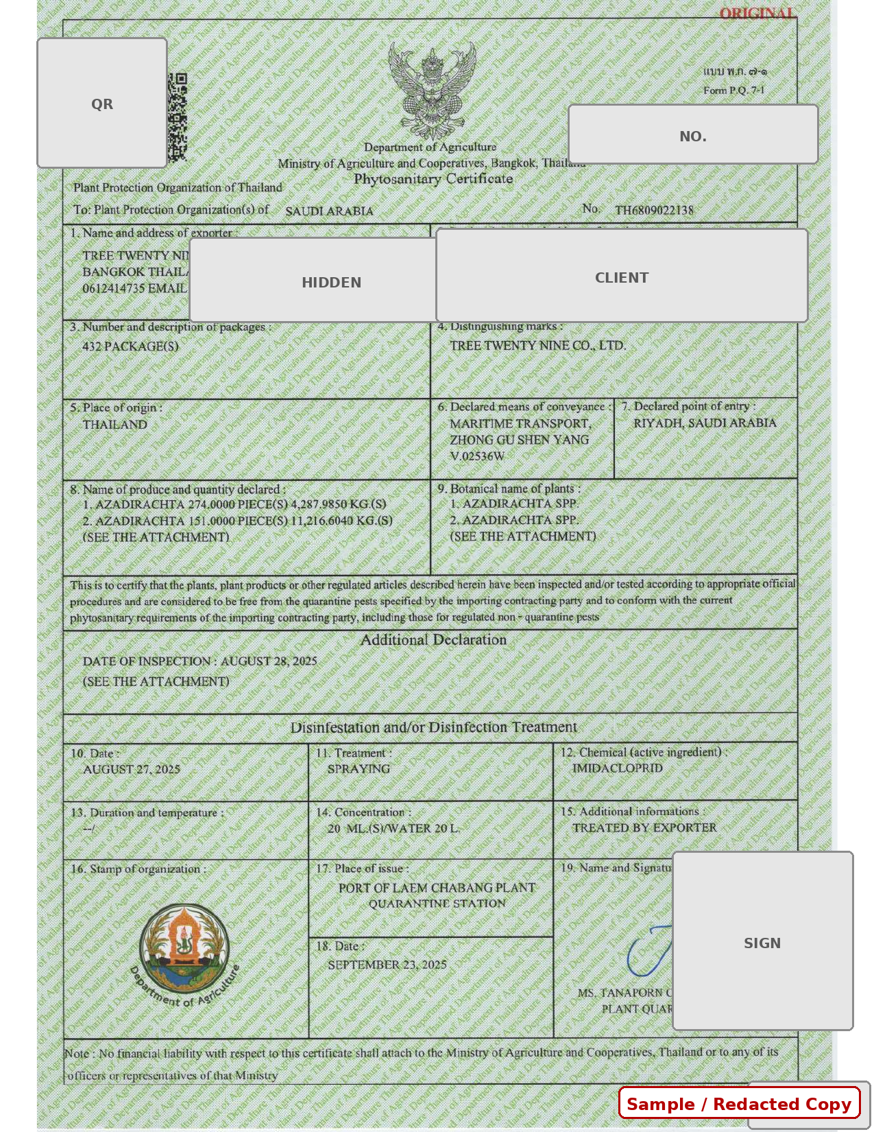 Phytosanitary Certificate